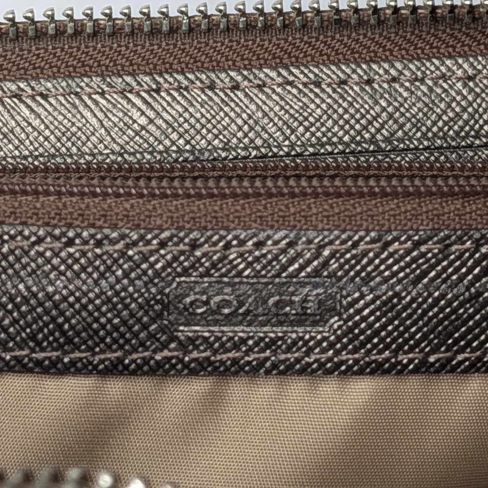 Coach Wallet Signature Monogram Bronze Tan Metallic Stripe Canvas & Leather Zip - Picture 11 of 13